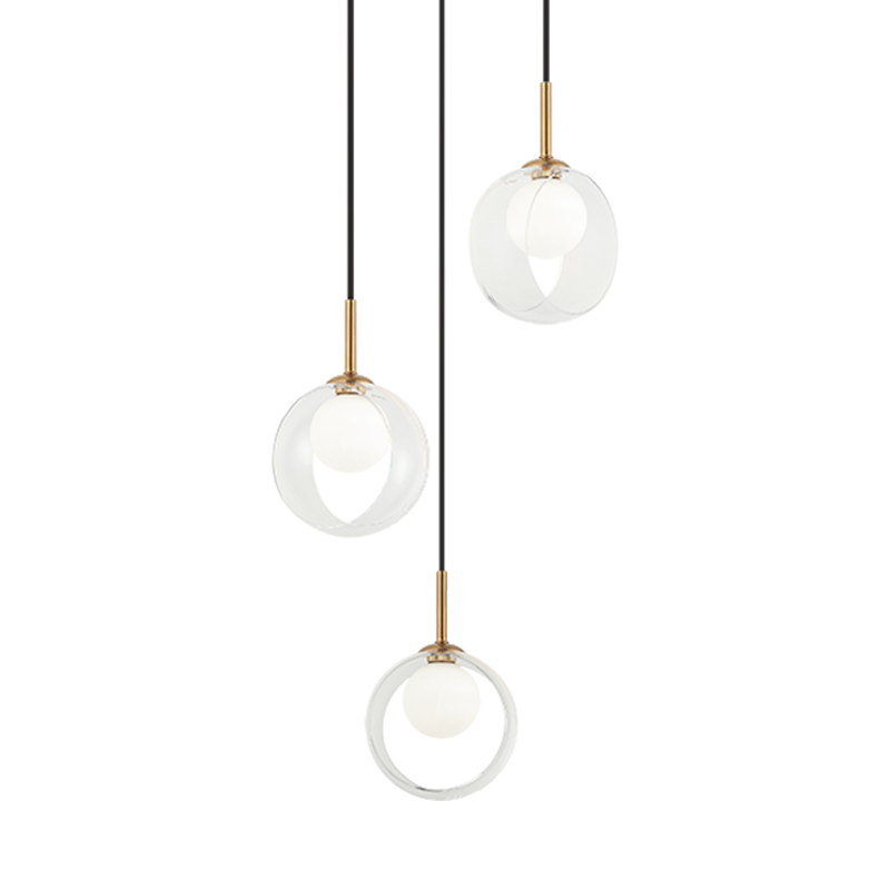 Steel Frame with Opal Glass Globe and Glass Ring Shade Chandelier / Pendant
