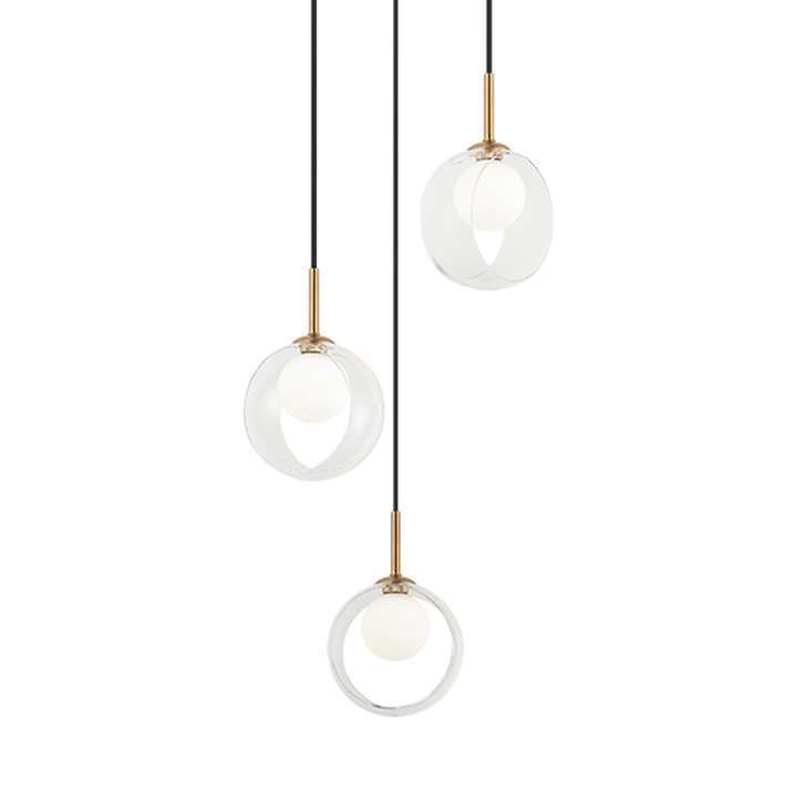 Steel Frame with Opal Glass Globe and Glass Ring Shade Chandelier / Pendant