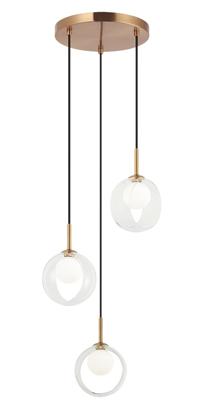 Steel Frame with Opal Glass Globe and Glass Ring Shade Chandelier / Pendant