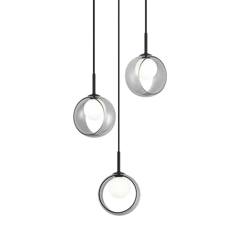Steel Frame with Opal Glass Globe and Glass Ring Shade Chandelier / Pendant