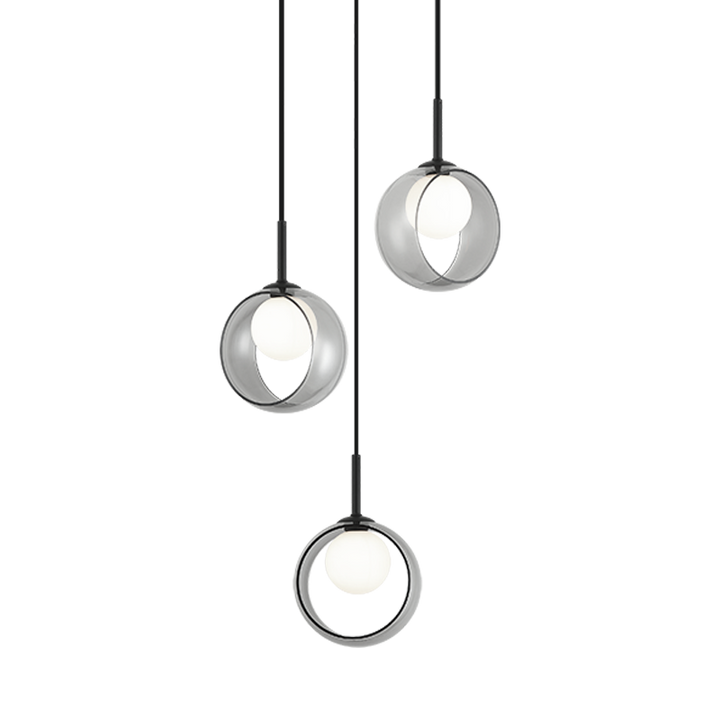 Steel Frame with Opal Glass Globe and Glass Ring Shade Chandelier / Pendant