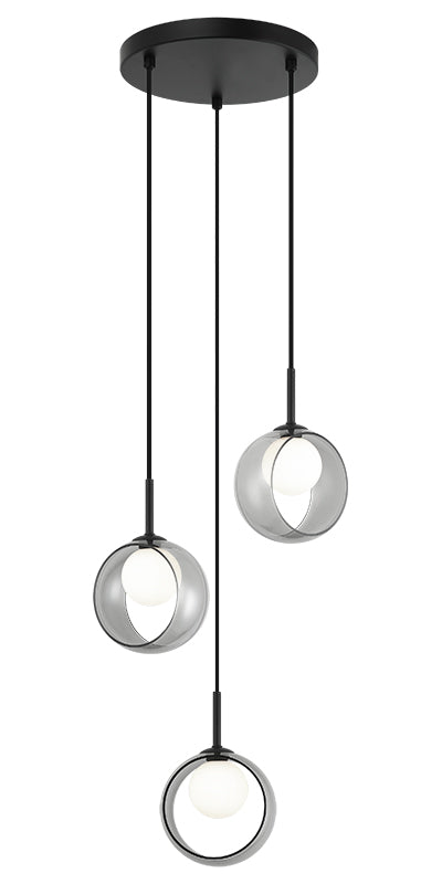 Steel Frame with Opal Glass Globe and Glass Ring Shade Chandelier / Pendant