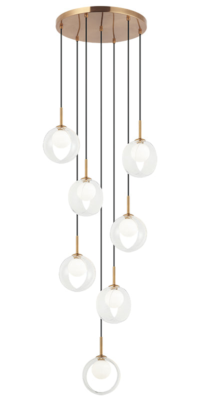 Steel Frame with Opal Glass Globe and Glass Ring Shade Chandelier / Pendant