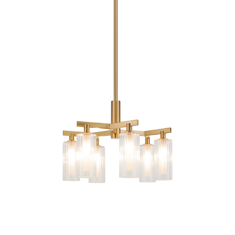 Steel Frame with Clear Ribbed Glass Shade Chandelier