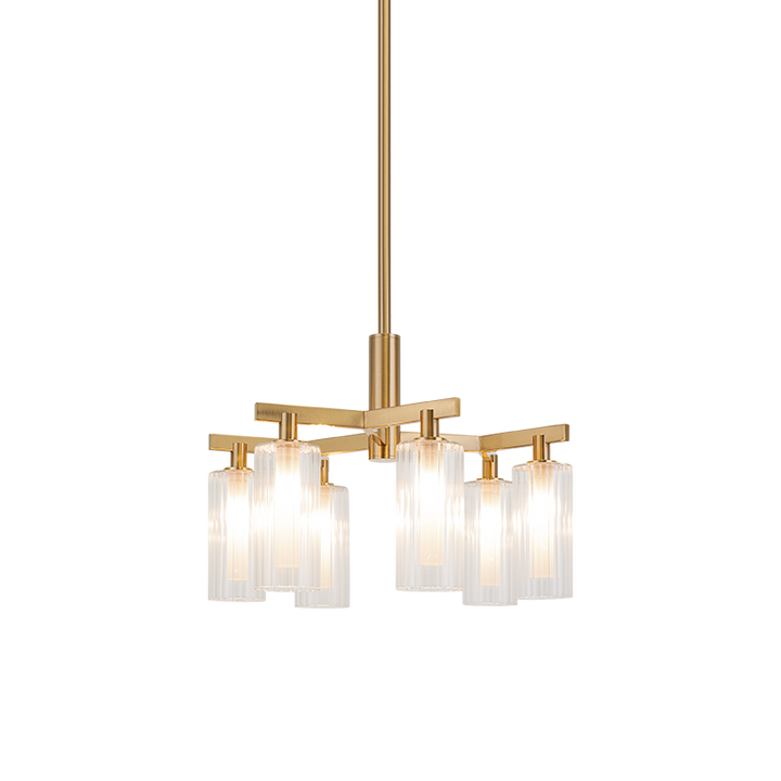 Steel Frame with Clear Ribbed Glass Shade Chandelier