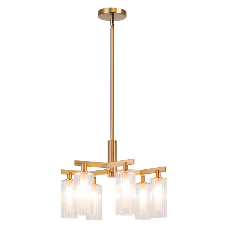 Steel Frame with Clear Ribbed Glass Shade Chandelier