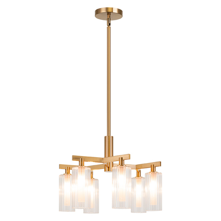 Steel Frame with Clear Ribbed Glass Shade Chandelier