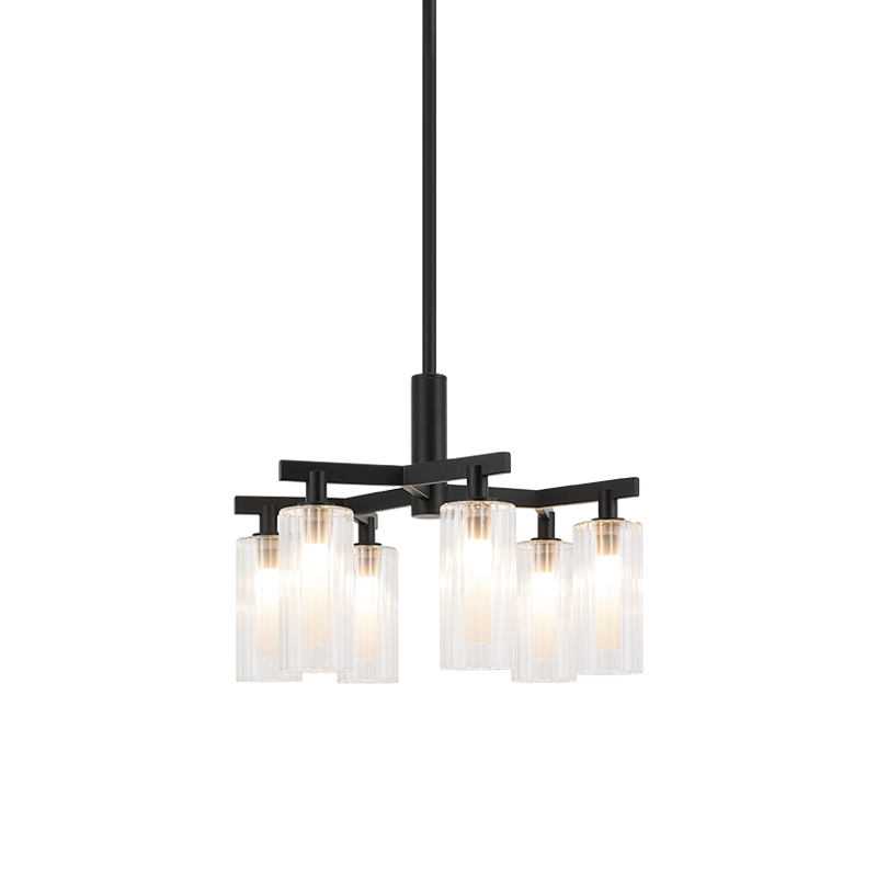 Steel Frame with Clear Ribbed Glass Shade Chandelier