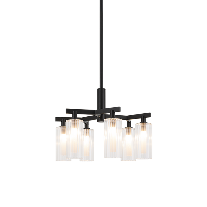 Steel Frame with Clear Ribbed Glass Shade Chandelier