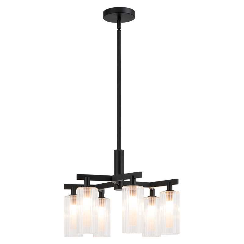 Steel Frame with Clear Ribbed Glass Shade Chandelier