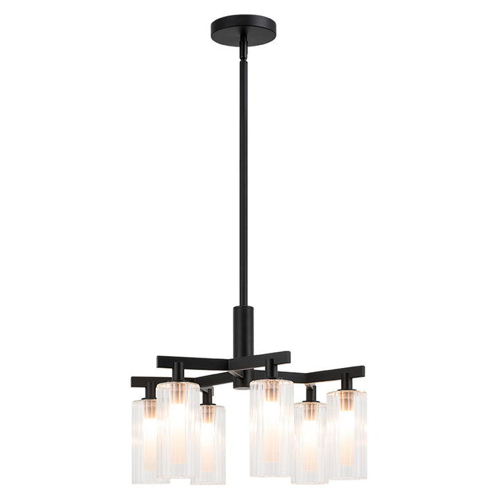 Steel Frame with Clear Ribbed Glass Shade Chandelier