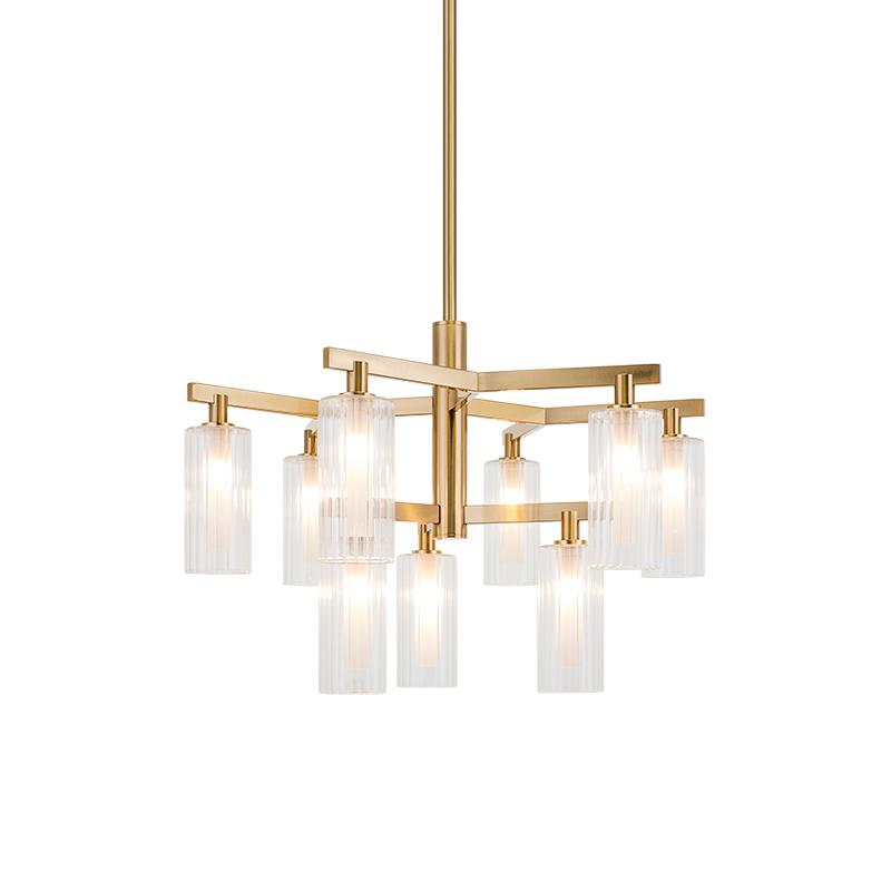 Steel Frame with Clear Ribbed Glass Shade Chandelier