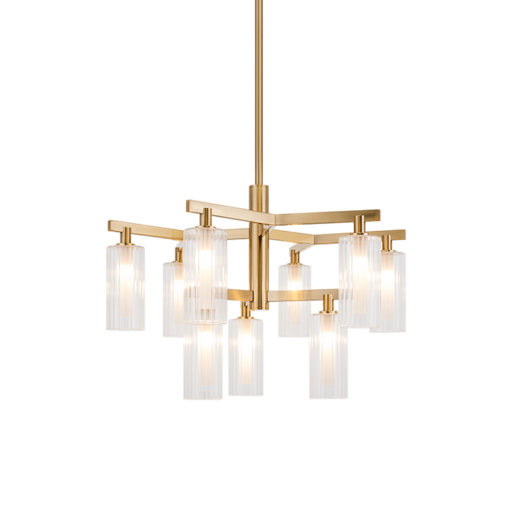 Steel Frame with Clear Ribbed Glass Shade Chandelier