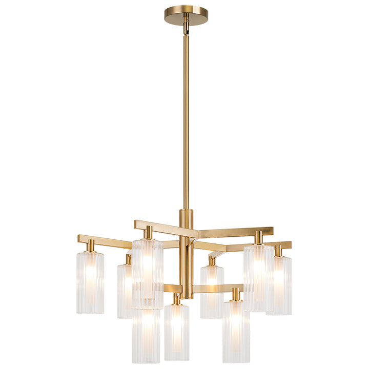 Steel Frame with Clear Ribbed Glass Shade Chandelier