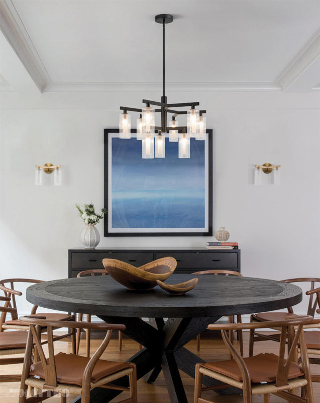 Steel Frame with Clear Ribbed Glass Shade Chandelier