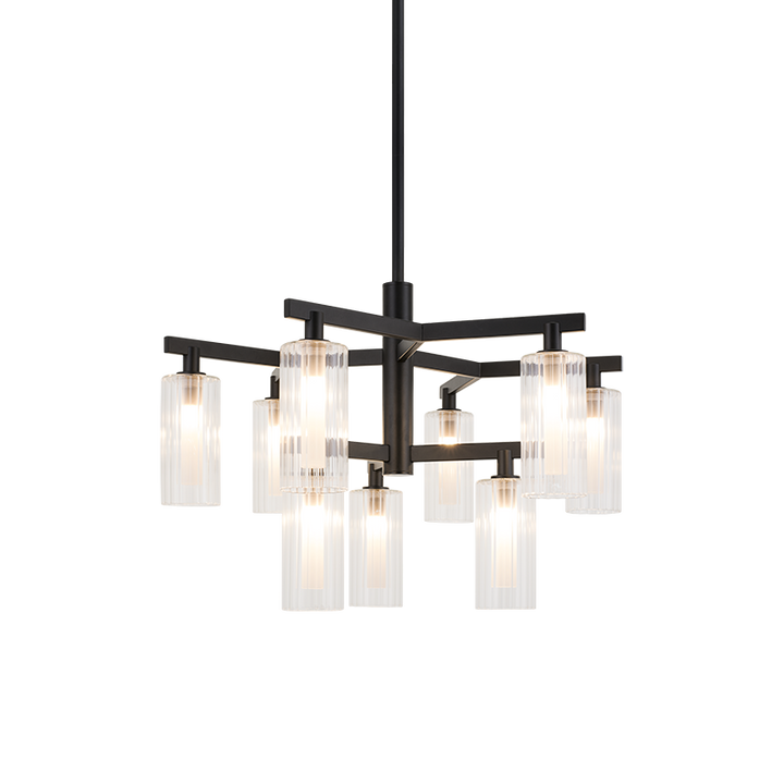 Steel Frame with Clear Ribbed Glass Shade Chandelier