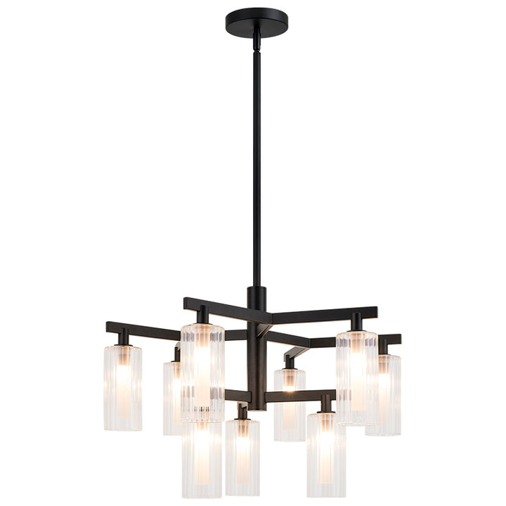 Steel Frame with Clear Ribbed Glass Shade Chandelier