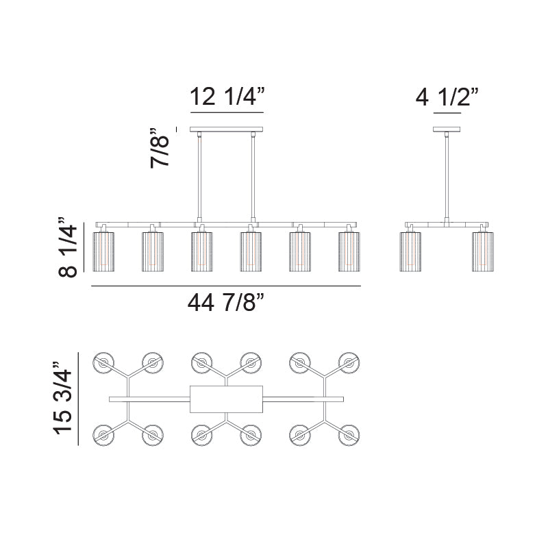 Steel Frame with Clear Ribbed Glass Shade Linear Chandelier
