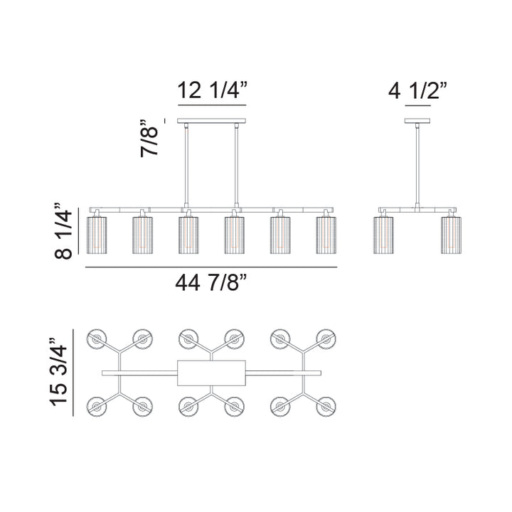 Steel Frame with Clear Ribbed Glass Shade Linear Chandelier