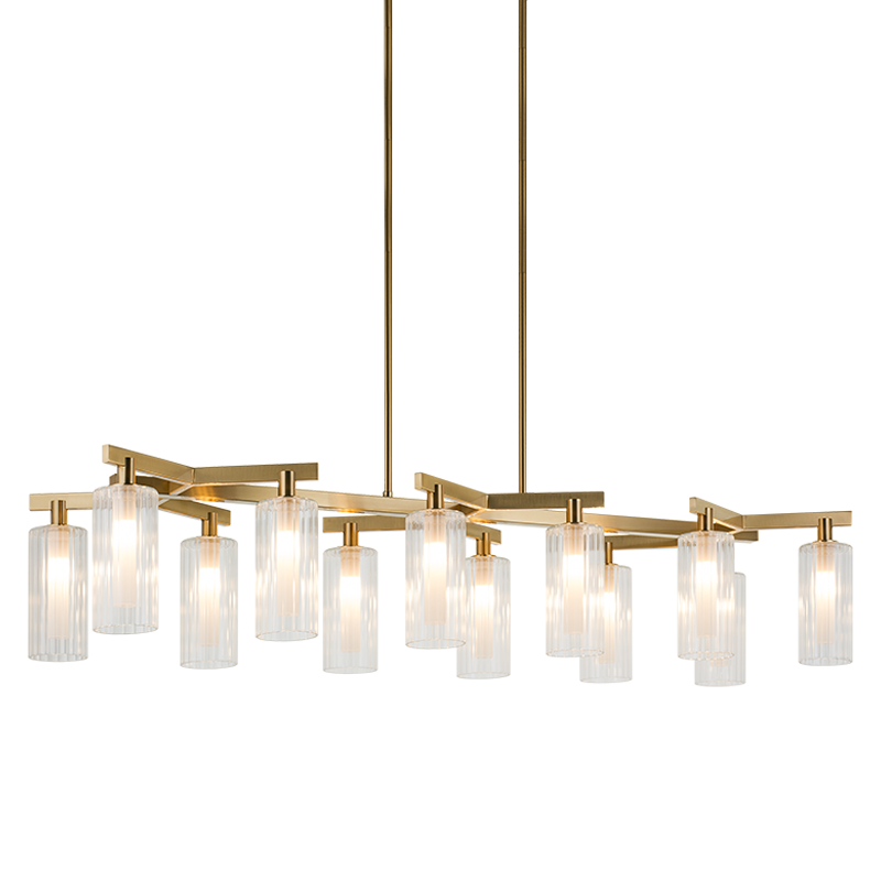 Steel Frame with Clear Ribbed Glass Shade Linear Chandelier