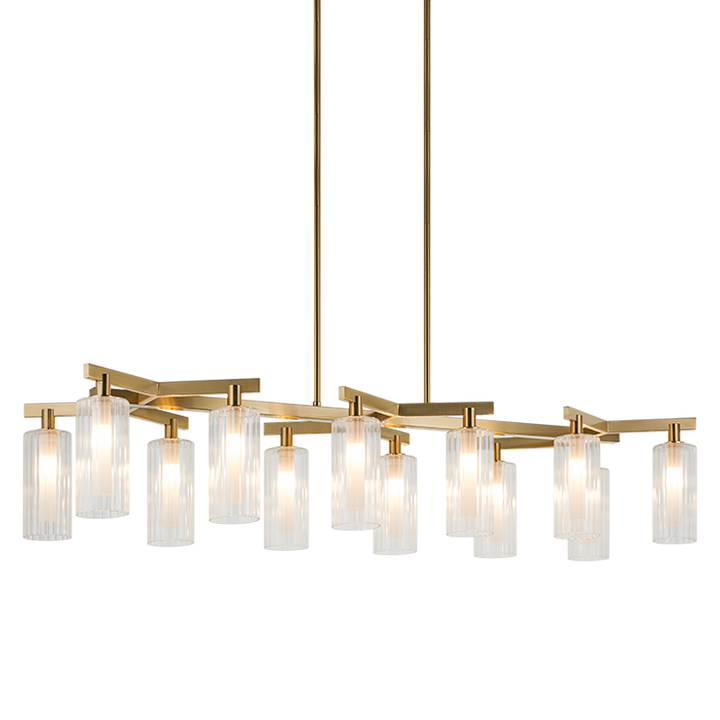 Steel Frame with Clear Ribbed Glass Shade Linear Chandelier