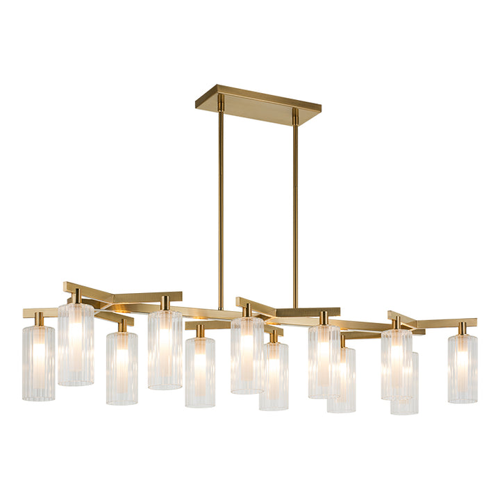 Steel Frame with Clear Ribbed Glass Shade Linear Chandelier