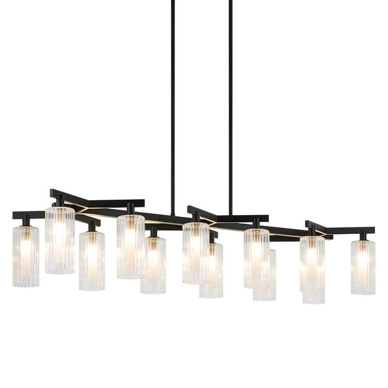 Steel Frame with Clear Ribbed Glass Shade Linear Chandelier