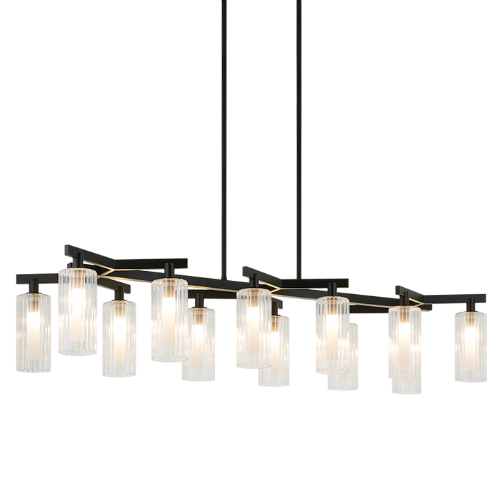 Steel Frame with Clear Ribbed Glass Shade Linear Chandelier