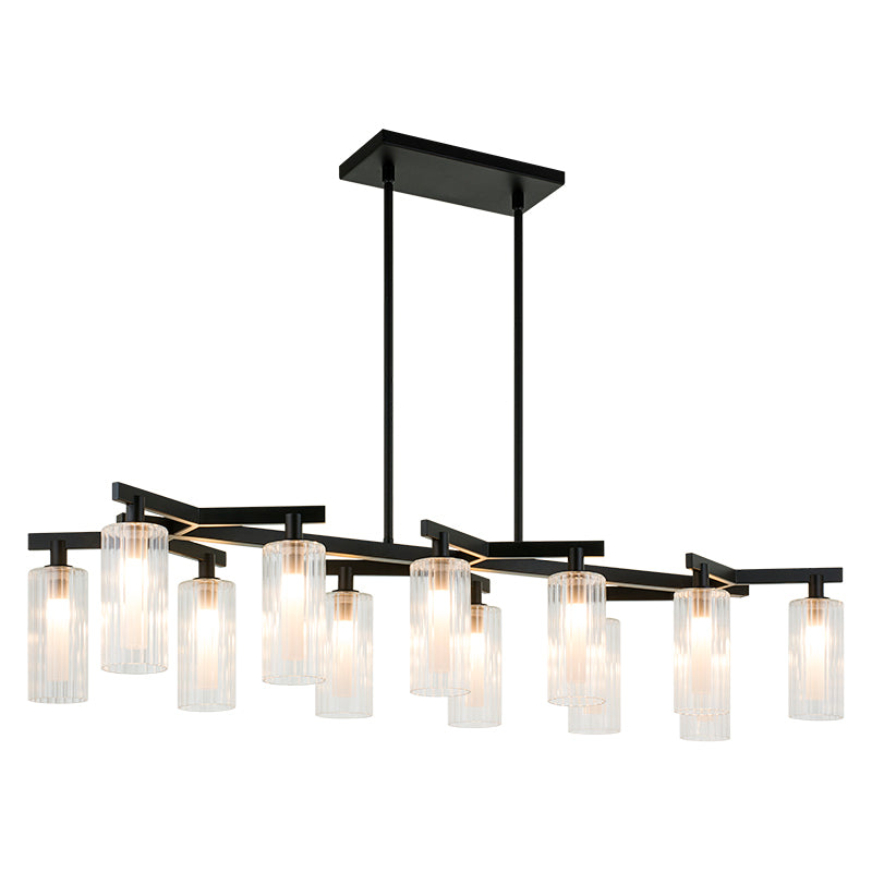 Steel Frame with Clear Ribbed Glass Shade Linear Chandelier