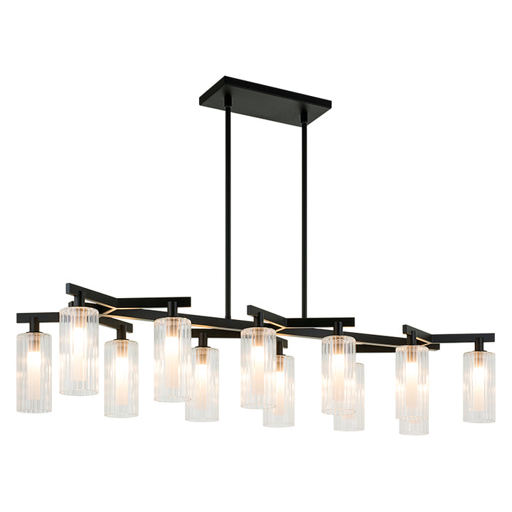 Steel Frame with Clear Ribbed Glass Shade Linear Chandelier