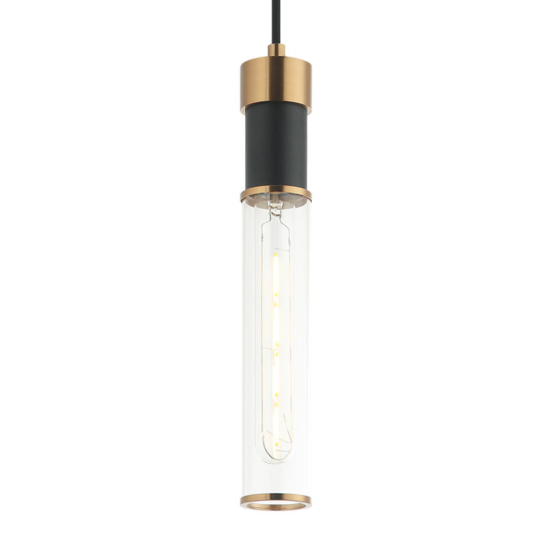 Steel Frame with Clear Cylindrical Glass Shade Two Tone Pendant