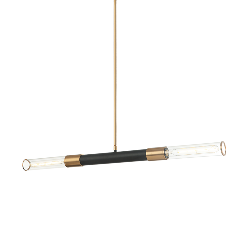 Steel Frame with Clear Cylindrical Glass Shade Two Tone Linear Pendant