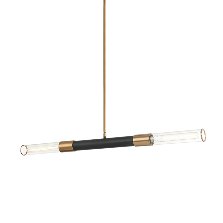 Steel Frame with Clear Cylindrical Glass Shade Two Tone Linear Pendant