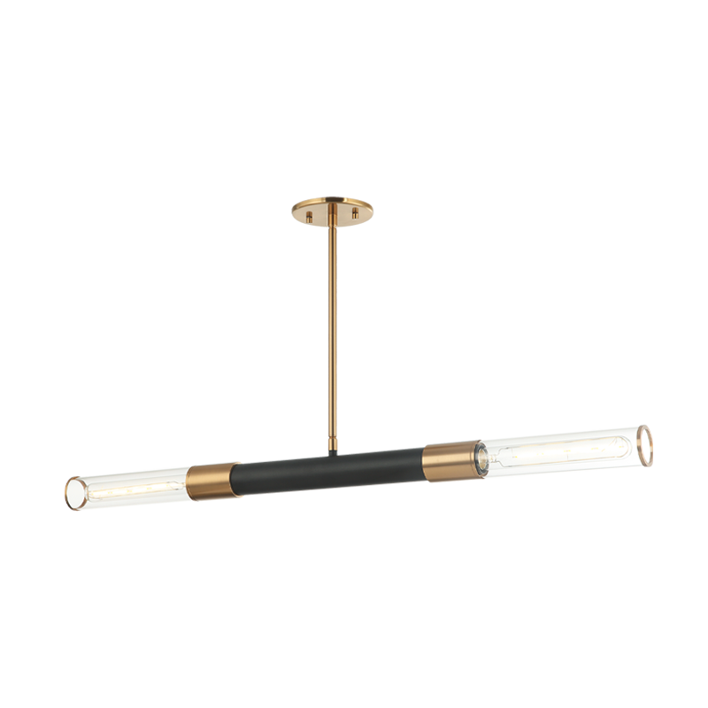 Steel Frame with Clear Cylindrical Glass Shade Two Tone Linear Pendant