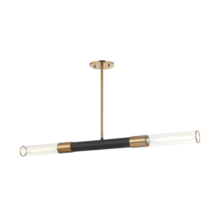Steel Frame with Clear Cylindrical Glass Shade Two Tone Linear Pendant