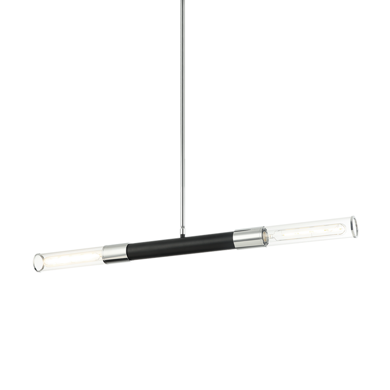 Steel Frame with Clear Cylindrical Glass Shade Two Tone Linear Pendant