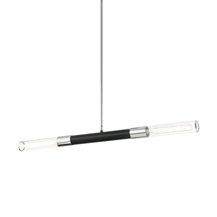 Steel Frame with Clear Cylindrical Glass Shade Two Tone Linear Pendant