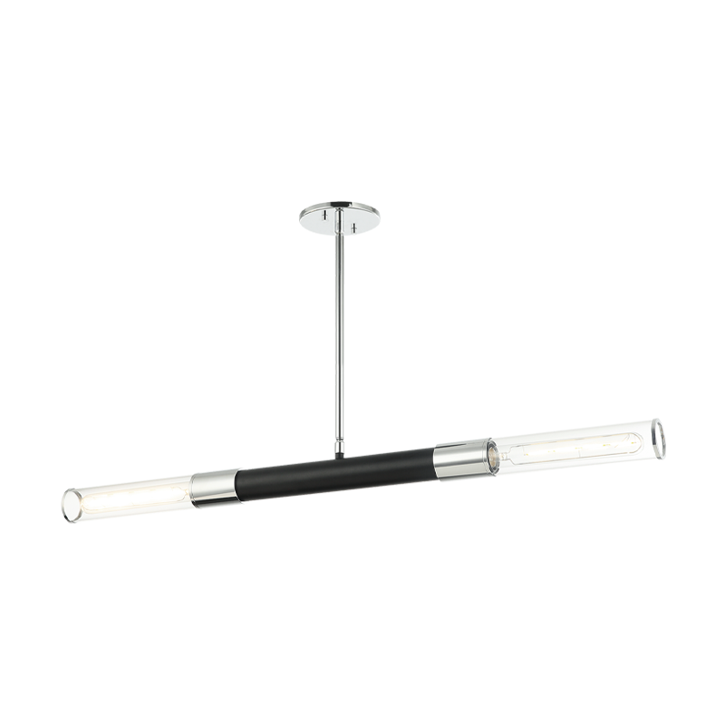 Steel Frame with Clear Cylindrical Glass Shade Two Tone Linear Pendant