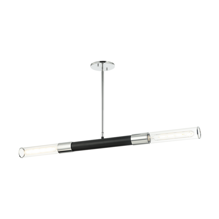 Steel Frame with Clear Cylindrical Glass Shade Two Tone Linear Pendant