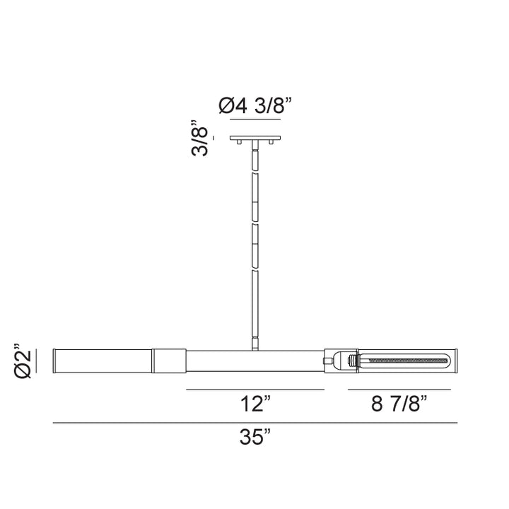 Steel Frame with Clear Cylindrical Glass Shade Two Tone Linear Pendant