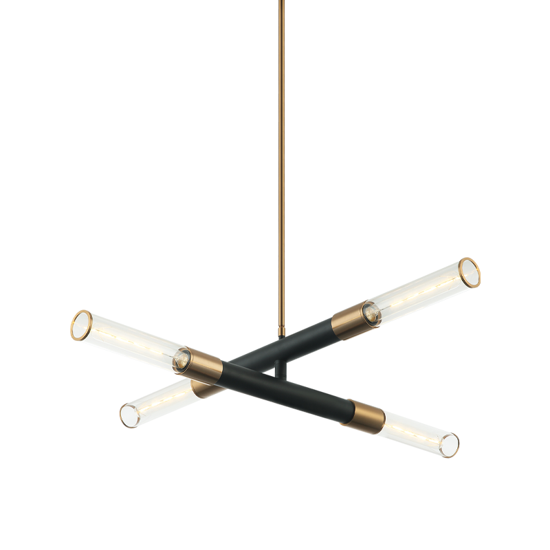 Steel Frame with Clear Cylindrical Glass Shade Two Tone Chandelier