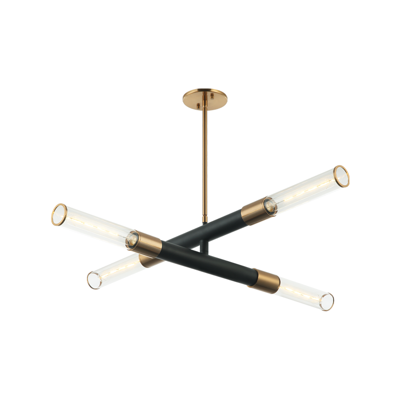 Steel Frame with Clear Cylindrical Glass Shade Two Tone Chandelier