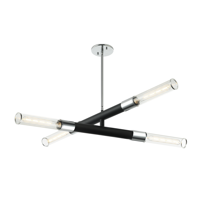 Steel Frame with Clear Cylindrical Glass Shade Two Tone Chandelier