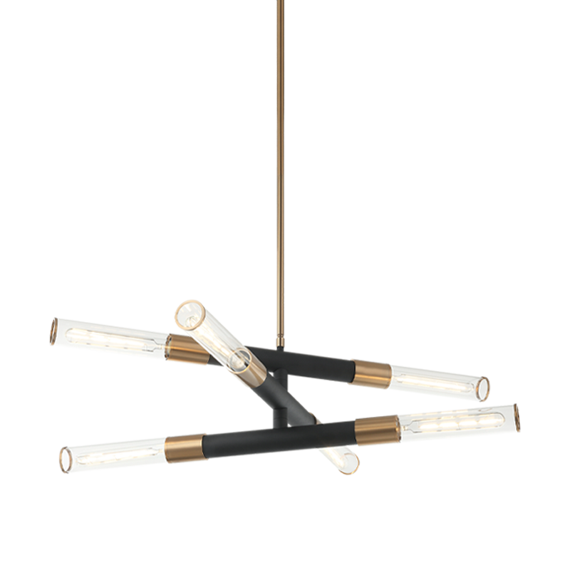 Steel Frame with Clear Cylindrical Glass Shade Two Tone Chandelier