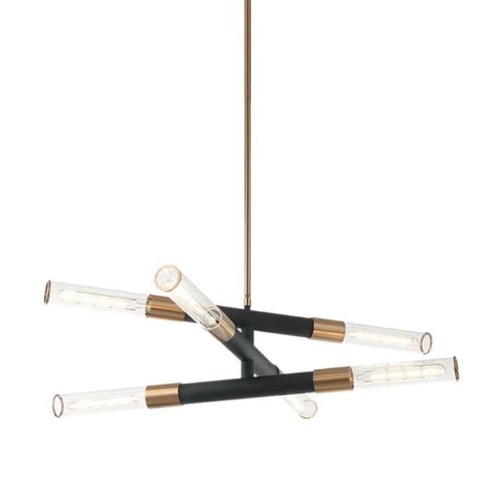 Steel Frame with Clear Cylindrical Glass Shade Two Tone Chandelier