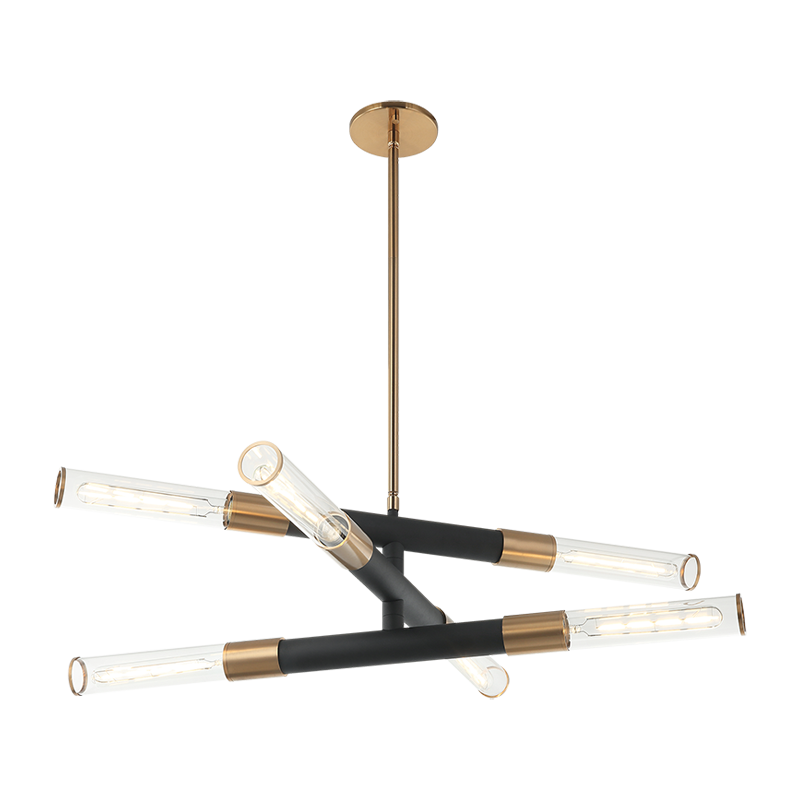 Steel Frame with Clear Cylindrical Glass Shade Two Tone Chandelier