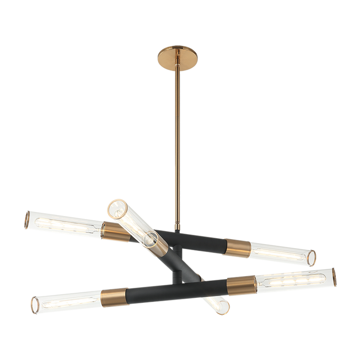 Steel Frame with Clear Cylindrical Glass Shade Two Tone Chandelier