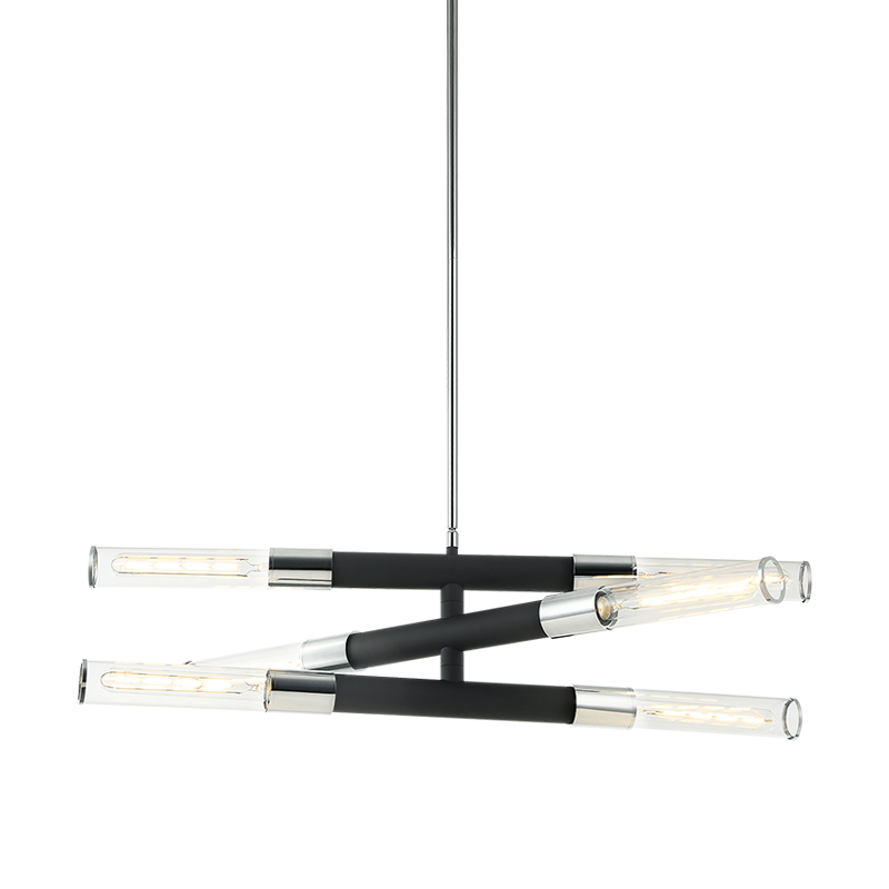 Steel Frame with Clear Cylindrical Glass Shade Two Tone Chandelier