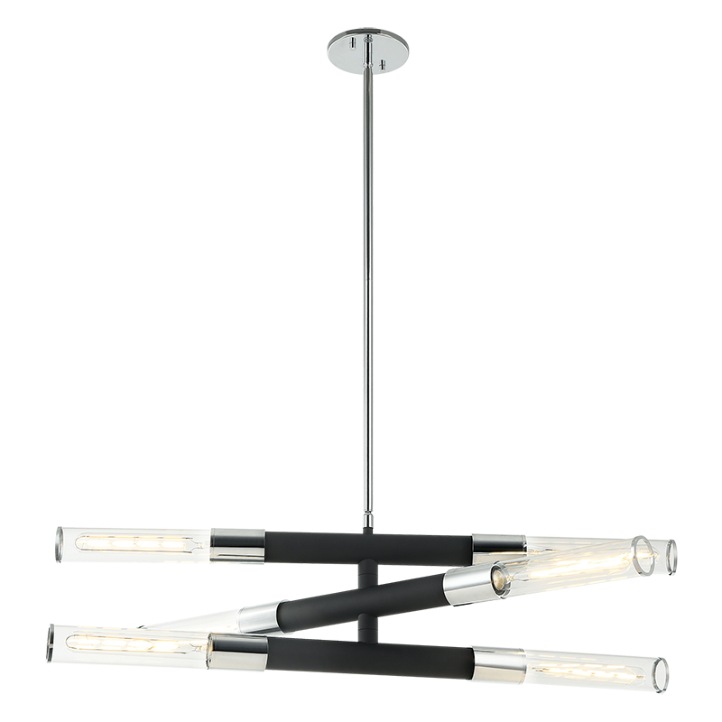 Steel Frame with Clear Cylindrical Glass Shade Two Tone Chandelier