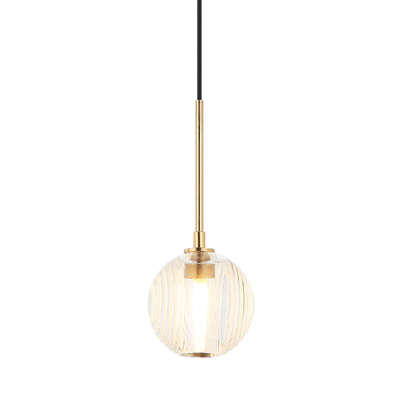 Steel Frame with Circular Frosted Groove Glass Globe Pendant